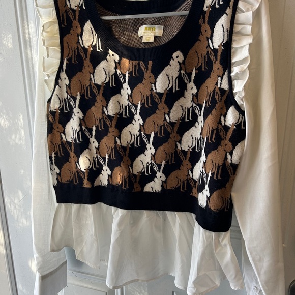 Maeve Rabbit Patterned Sweater Vest with Ruffle Sleeves - Picture 2 of 7